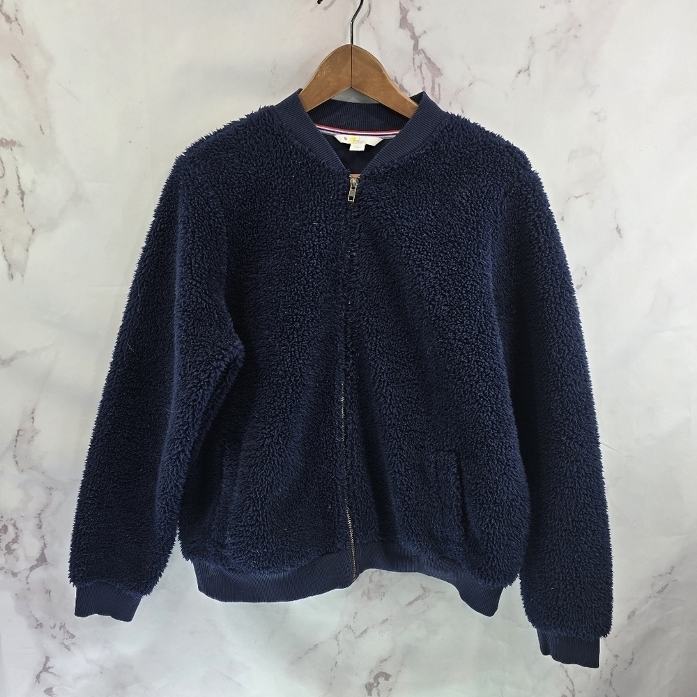 Boden Jacket Womens Large Blue Bomber Teddy Sherpa Fuzzy Navy Snuggly - Picture 2 of 15
